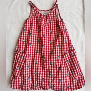 Hanna Andersson Size 8 Gingham Red & White Sundress with Blue Floral Embroidery